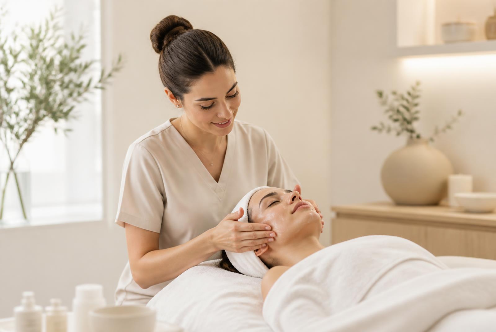 A licensed esthetician performing a customized 30-minute facial at a Glo30 studio